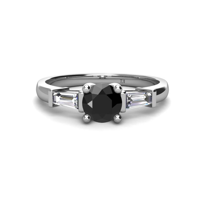 Zosia 6.00 mm Round Black Diamond and Tapered Baguette Diamond Three Stone Engagement Ring  