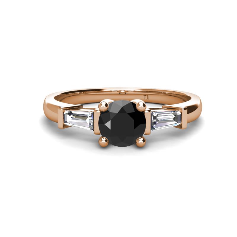 Zosia 6.00 mm Round Black Diamond and Tapered Baguette Diamond Three Stone Engagement Ring  