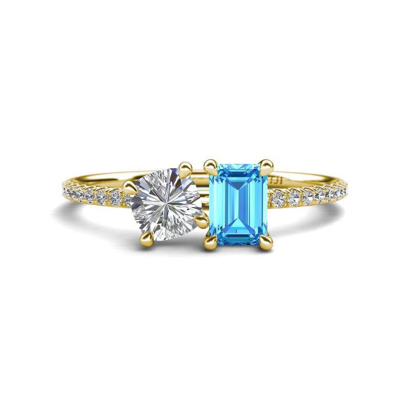 Elyse GIA Certified 6.00 mm Cushion Shape Diamond and 7x5 mm Emerald Shape Blue Topaz 2 Stone Duo Ring 