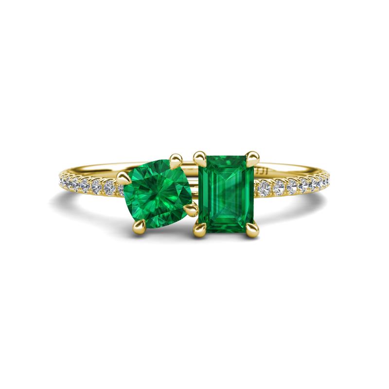 Elyse 6.00 mm Cushion Shape Lab Created Emerald and 7x5 mm Emerald Shape Lab Created Emerald 2 Stone Duo Ring 