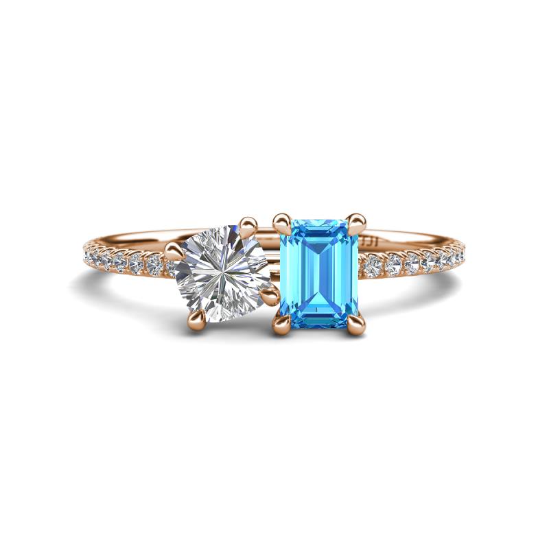 Elyse IGI Certified 6.00 mm Cushion Shape Lab Grown Diamond and 7x5 mm Emerald Shape Blue Topaz 2 Stone Duo Ring 