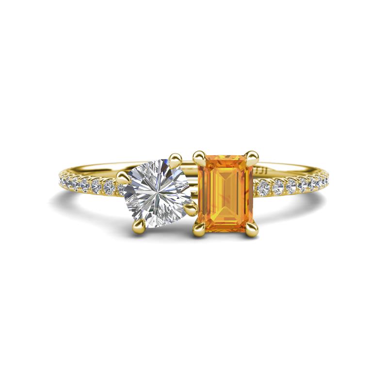 Elyse IGI Certified 6.00 mm Cushion Shape Lab Grown Diamond and 7x5 mm Emerald Shape Citrine 2 Stone Duo Ring 