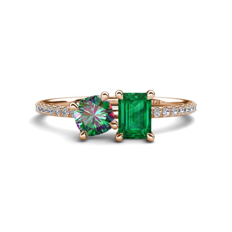 Elyse 6.00 mm Cushion Shape Lab Created Alexandrite and 7x5 mm Emerald Shape Lab Created Emerald 2 Stone Duo Ring 