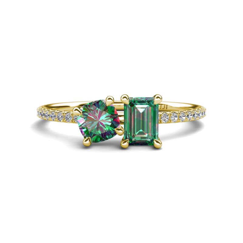 Elyse 6.00 mm Cushion Shape and 7x5 mm Emerald Shape Lab Created Alexandrite 2 Stone Duo Ring 