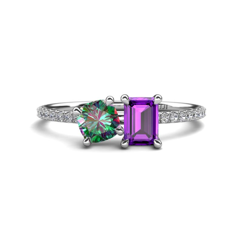 Elyse 6.00 mm Cushion Shape Lab Created Alexandrite and 7x5 mm Emerald Shape Amethyst 2 Stone Duo Ring 
