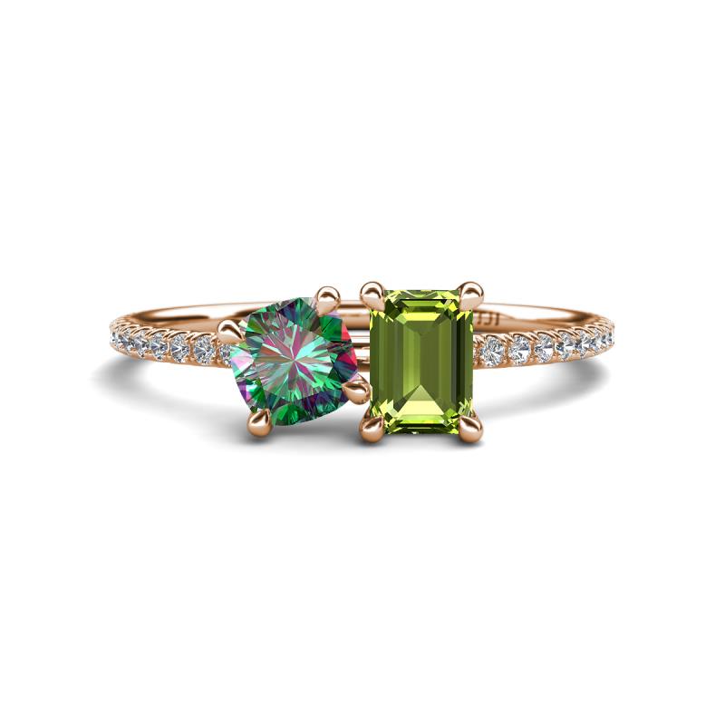 Elyse 6.00 mm Cushion Shape Lab Created Alexandrite and 7x5 mm Emerald Shape Peridot 2 Stone Duo Ring 