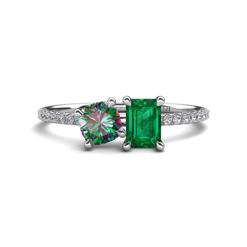 Elyse 6.00 mm Cushion Shape Lab Created Alexandrite and 7x5 mm Emerald Shape Lab Created Emerald 2 Stone Duo Ring 