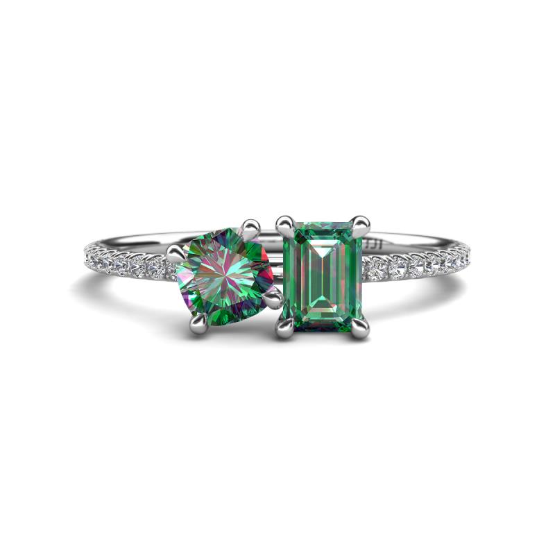Elyse 6.00 mm Cushion Shape and 7x5 mm Emerald Shape Lab Created Alexandrite 2 Stone Duo Ring 