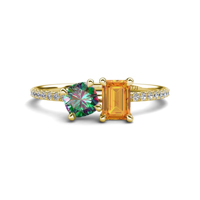 Elyse 6.00 mm Cushion Shape Lab Created Alexandrite and 7x5 mm Emerald Shape Citrine 2 Stone Duo Ring 
