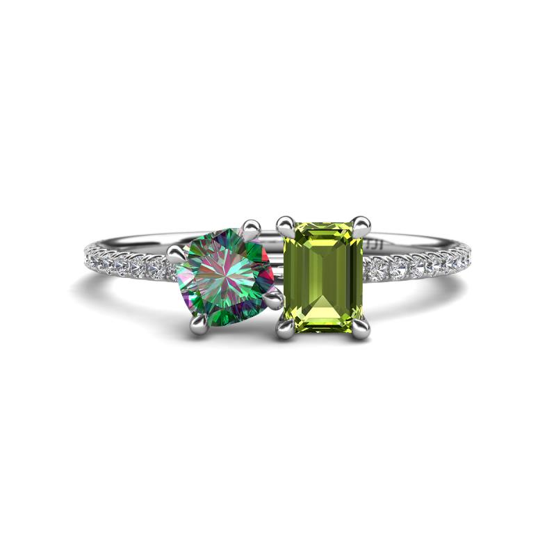 Elyse 6.00 mm Cushion Shape Lab Created Alexandrite and 7x5 mm Emerald Shape Peridot 2 Stone Duo Ring 
