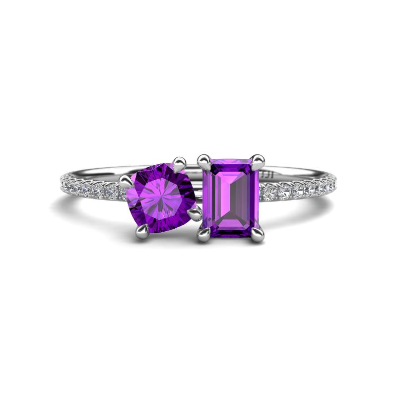 Elyse 6.00 mm Cushion Shape and 7x5 mm Emerald Shape Amethyst 2 Stone Duo Ring 