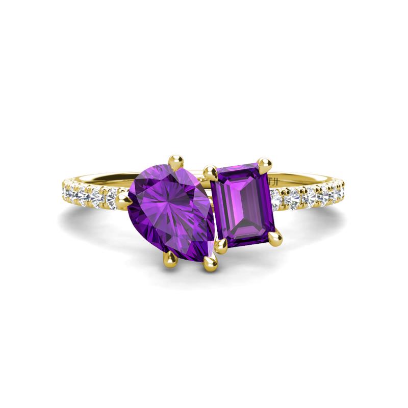 Zahara 9x6 mm Pear and 7x5 mm Emerald Cut Amethyst 2 Stone Duo Ring 