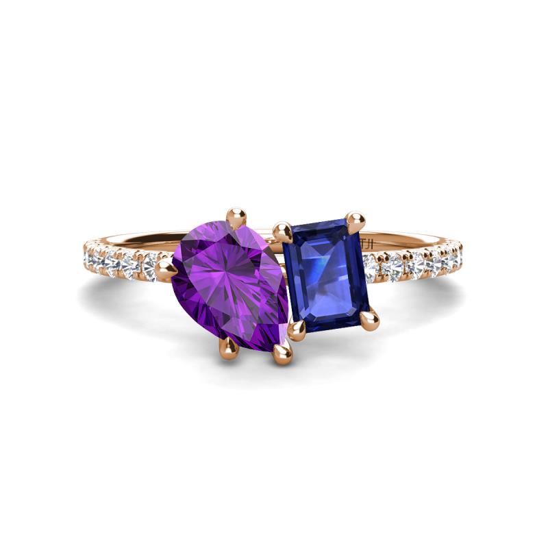 Zahara 9x6 mm Pear Amethyst and 7x5 mm Emerald Cut Iolite 2 Stone Duo Ring 