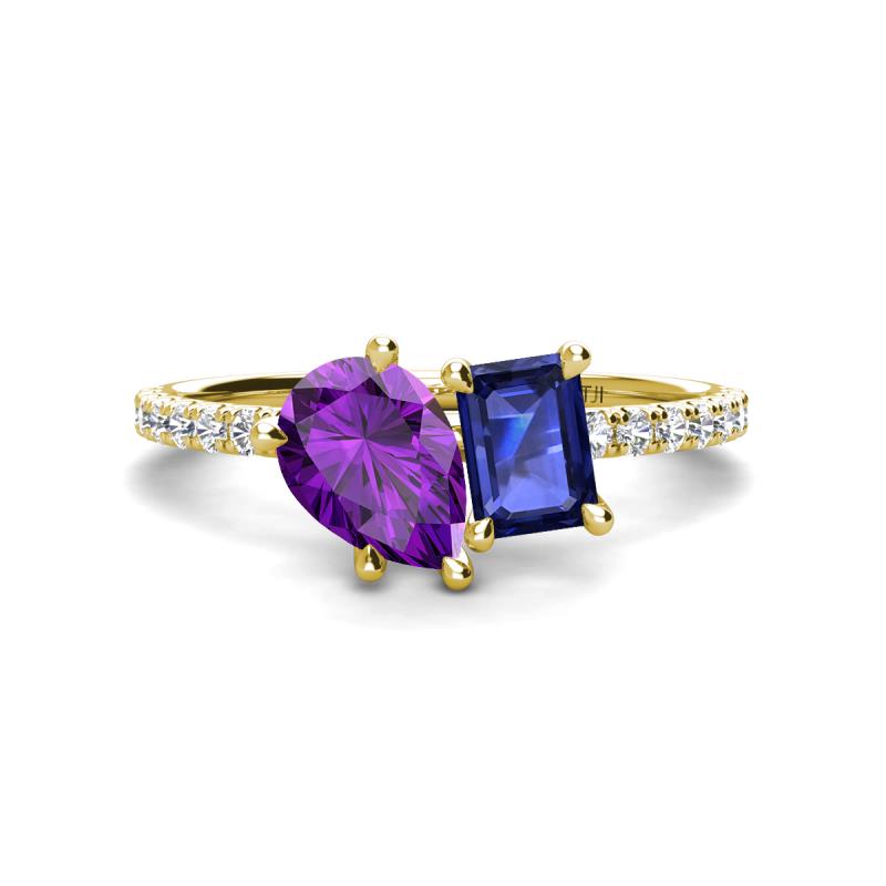 Zahara 9x6 mm Pear Amethyst and 7x5 mm Emerald Cut Iolite 2 Stone Duo Ring 