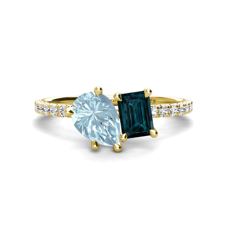 Zahara 9x6 mm Pear Aquamarine and 7x5 mm Emerald Cut London Blue Topaz 2 Stone Duo Ring 