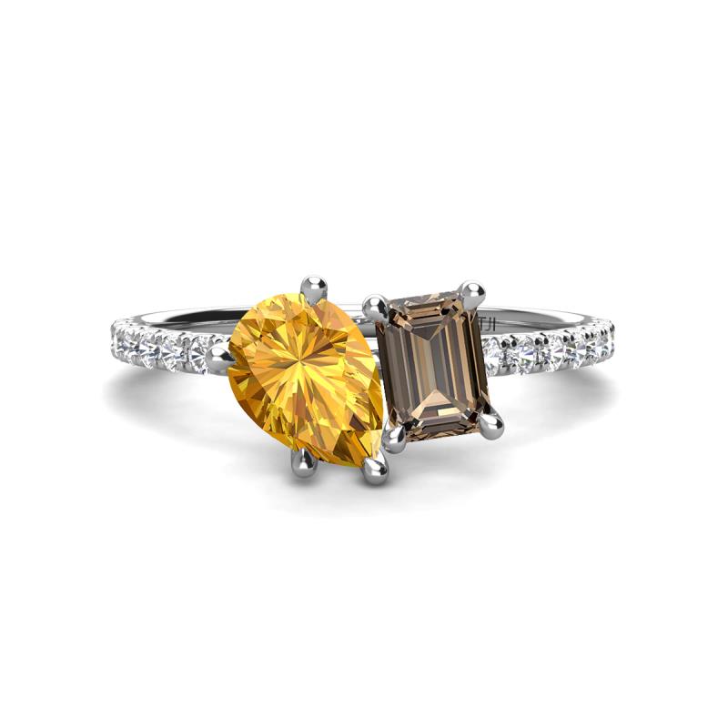 Zahara 9x6 mm Pear Citrine and 7x5 mm Emerald Cut Smoky Quartz 2 Stone Duo Ring 