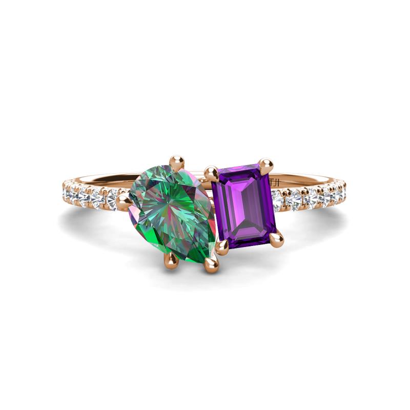Zahara 9x6 mm Pear Lab Created Alexandrite and 7x5 mm Emerald Cut Amethyst 2 Stone Duo Ring 