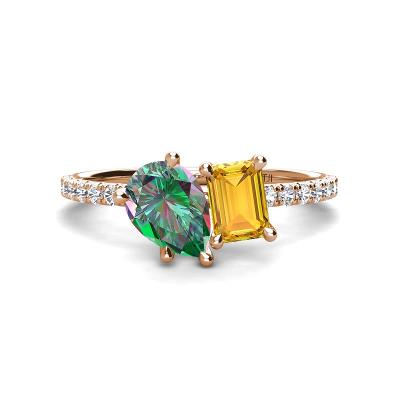 Zahara 9x6 mm Pear Lab Created Alexandrite and 7x5 mm Emerald Cut Citrine 2 Stone Duo Ring 