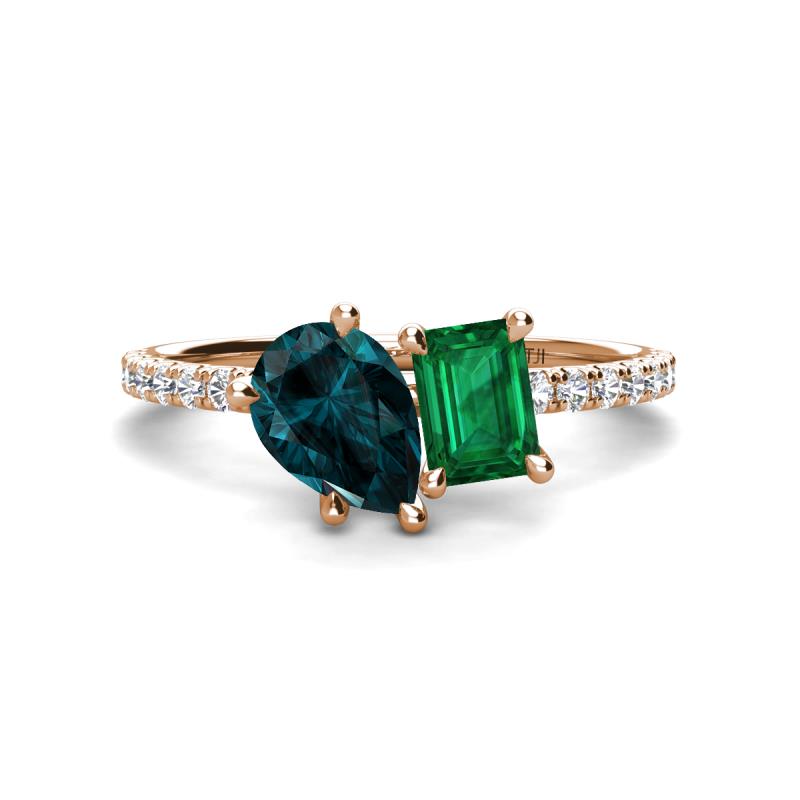 Zahara 9x6 mm Pear London Blue Topaz and 7x5 mm Emerald Cut Lab Created Emerald 2 Stone Duo Ring 