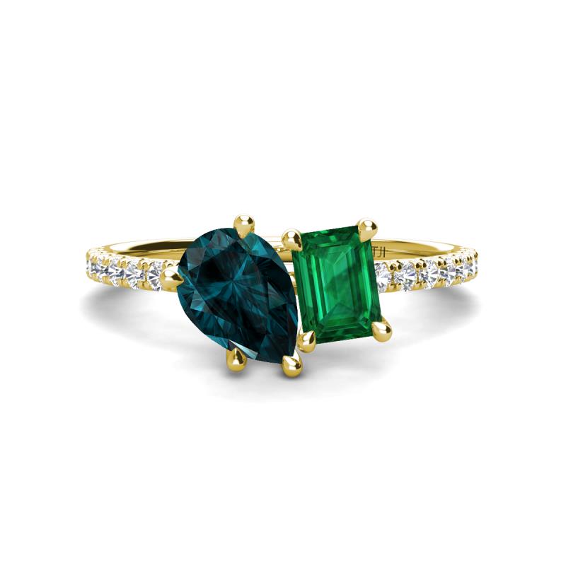 Zahara 9x6 mm Pear London Blue Topaz and 7x5 mm Emerald Cut Lab Created Emerald 2 Stone Duo Ring 