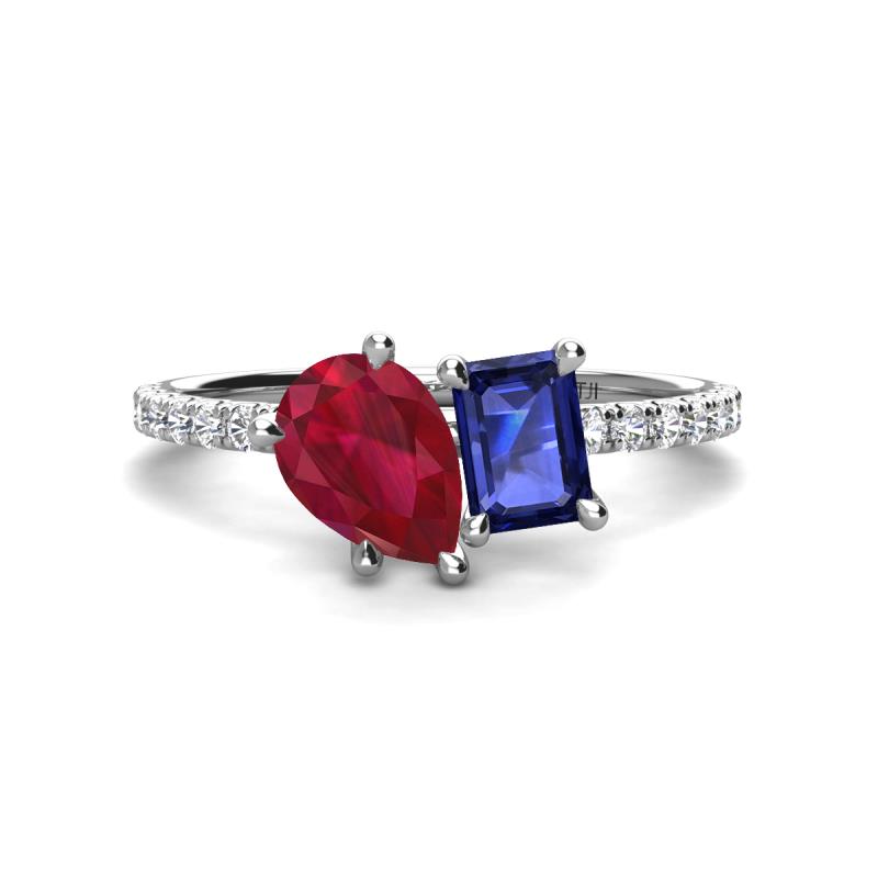 Zahara 9x7 mm Pear Ruby and 7x5 mm Emerald Cut Iolite 2 Stone Duo Ring 