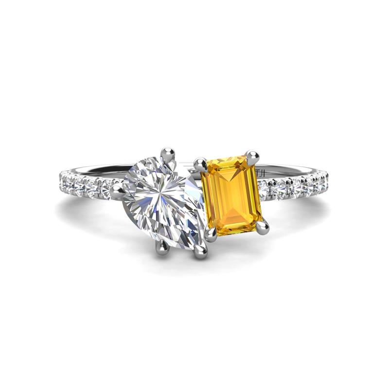 Zahara GIA Certified 9x6 mm Pear Diamond and 7x5 mm Emerald Cut Citrine 2 Stone Duo Ring 
