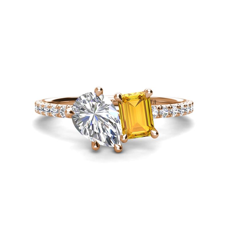 Zahara GIA Certified 9x6 mm Pear Diamond and 7x5 mm Emerald Cut Citrine 2 Stone Duo Ring 