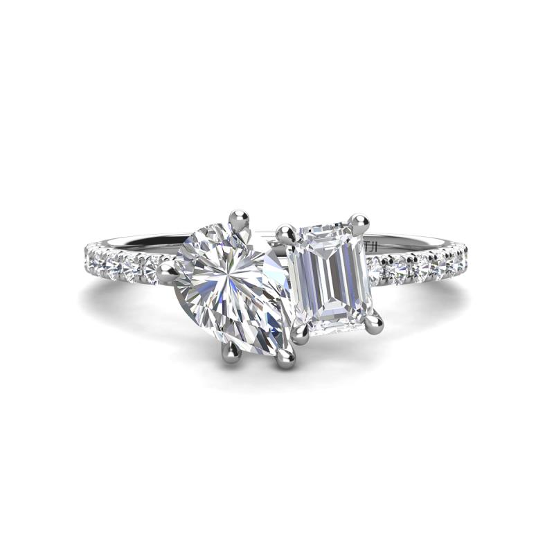 Zahara IGI Certified 9x6 mm Pear Lab Grown Diamond and 7x5 mm Emerald Cut White Sapphire 2 Stone Duo Ring 