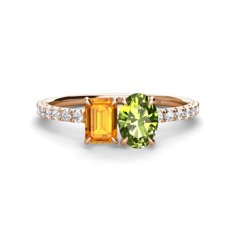 Galina 7x5 mm Emerald Cut Citrine and 8x6 mm Oval Peridot 2 Stone Duo Ring 