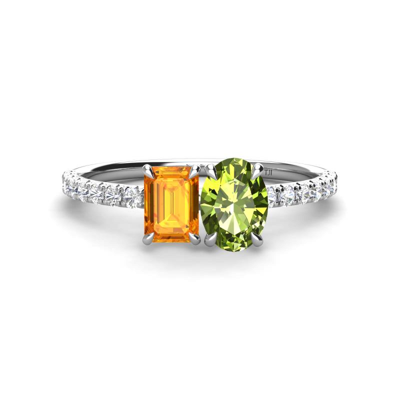 Galina 7x5 mm Emerald Cut Citrine and 8x6 mm Oval Peridot 2 Stone Duo Ring 