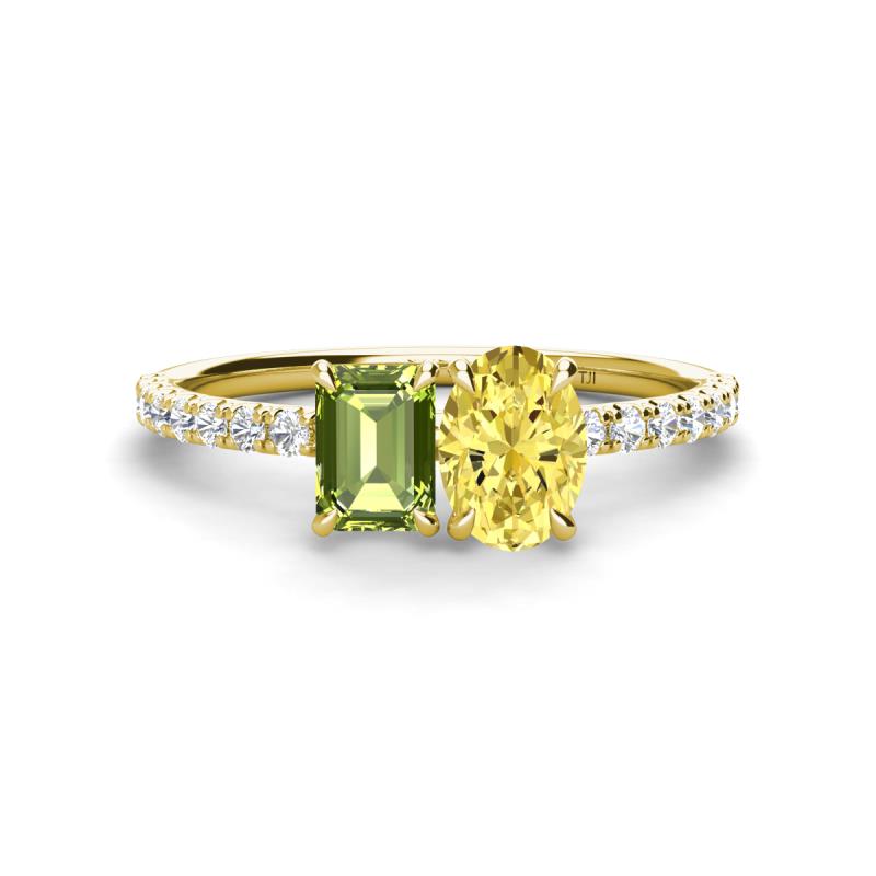 Galina 7x5 mm Emerald Cut Peridot and 8x6 mm Oval Yellow Sapphire 2 Stone Duo Ring 