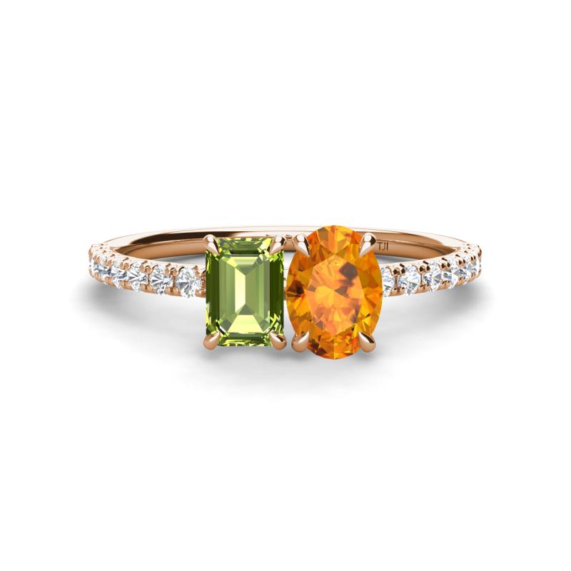 Galina 7x5 mm Emerald Cut Peridot and 8x6 mm Oval Citrine 2 Stone Duo Ring 