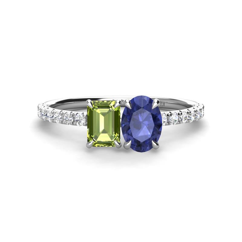 Galina 7x5 mm Emerald Cut Peridot and 8x6 mm Oval Iolite 2 Stone Duo Ring 