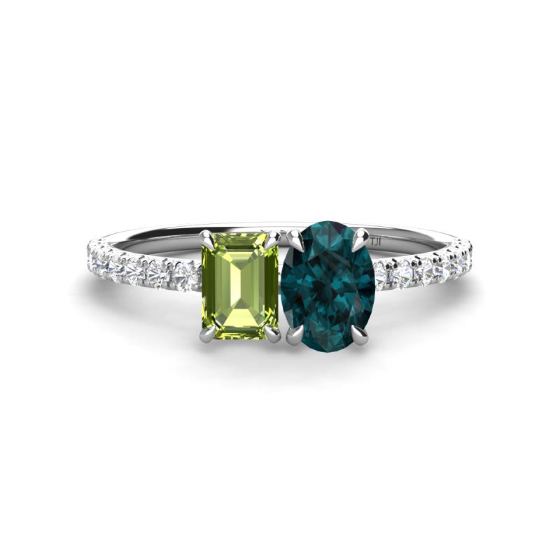Galina 7x5 mm Emerald Cut Peridot and 8x6 mm Oval London Blue Topaz 2 Stone Duo Ring 