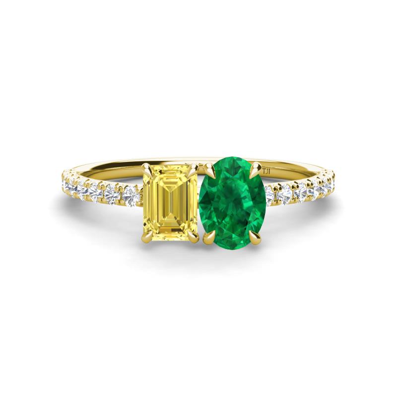 Galina 7x5 mm Emerald Cut Yellow Sapphire and 8x6 mm Oval Emerald 2 Stone Duo Ring 