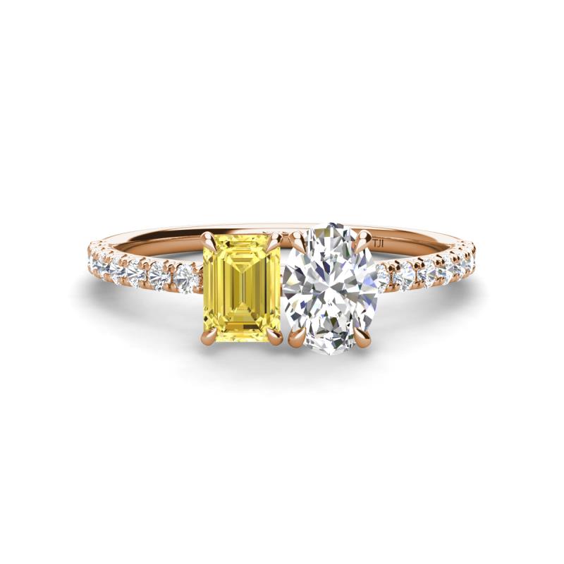 Galina 7x5 mm Emerald Cut Yellow Sapphire and IGI Certified 8x6 mm Oval Lab Grown Diamond 2 Stone Duo Ring 