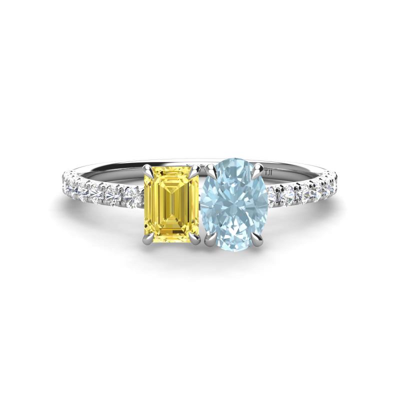 Galina 7x5 mm Emerald Cut Yellow Sapphire and 8x6 mm Oval Aquamarine 2 Stone Duo Ring 
