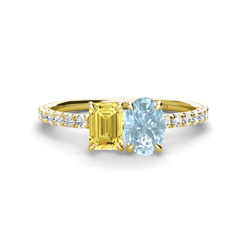 Galina 7x5 mm Emerald Cut Yellow Sapphire and 8x6 mm Oval Aquamarine 2 Stone Duo Ring 