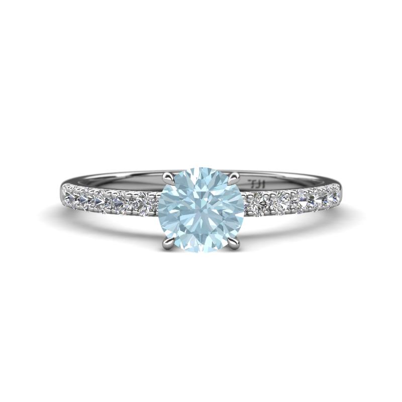 Aurin 6.50 mm Round Aquamarine and Diamond Engagement Ring 