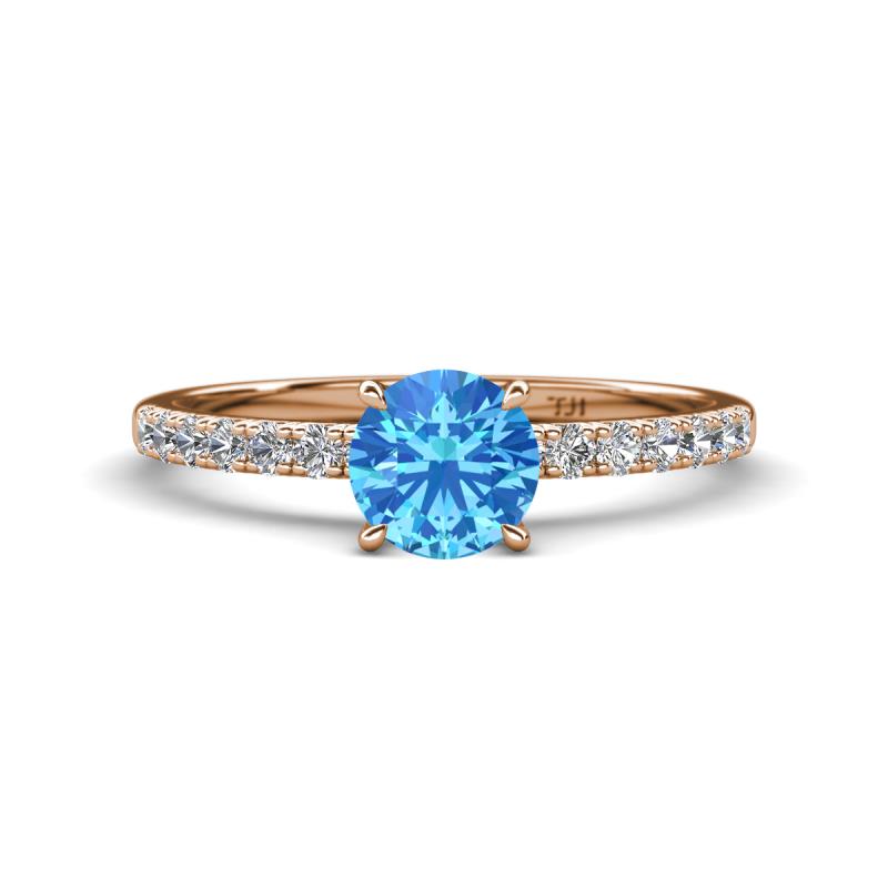 Aurin 6.50 mm Round Blue Topaz and Diamond Engagement Ring 