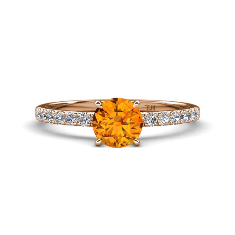 Aurin 6.50 mm Round Citrine and Diamond Engagement Ring 