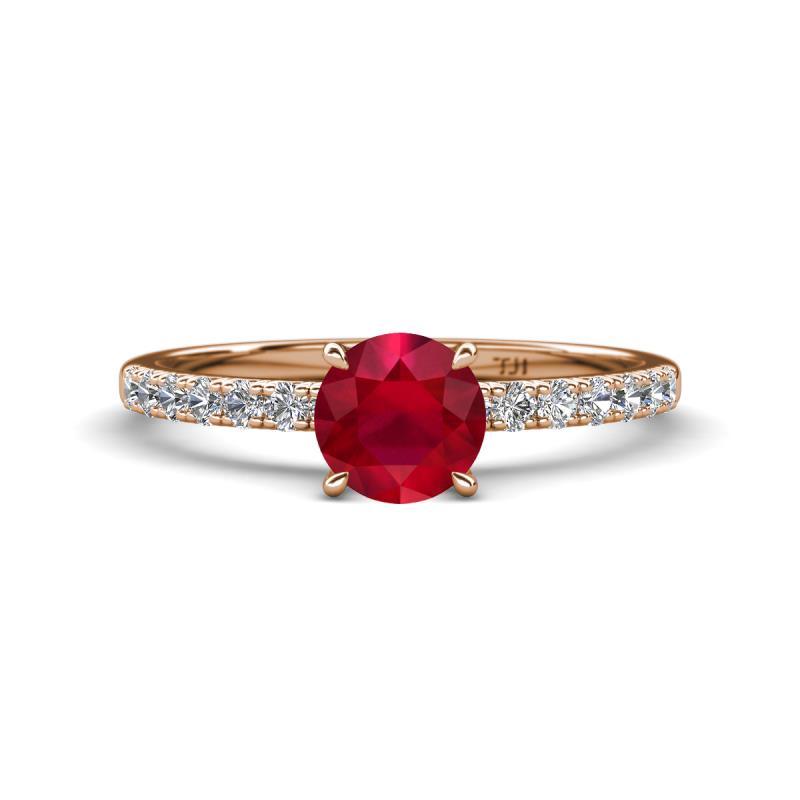 Aurin 6.00 mm Round Ruby and Diamond Engagement Ring 