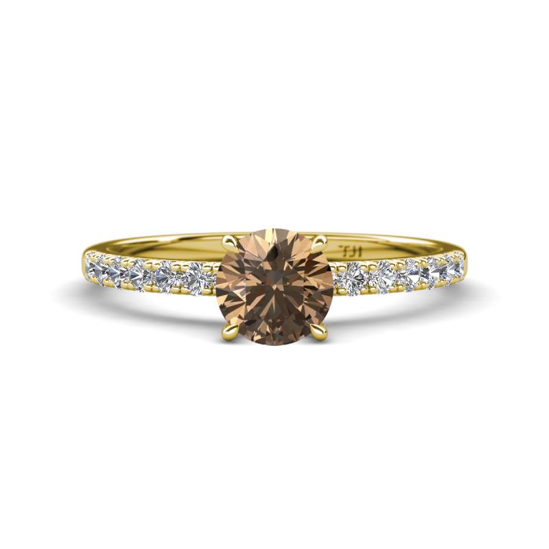 Aurin 6.50 mm Round Smoky Quartz and Diamond Engagement Ring 