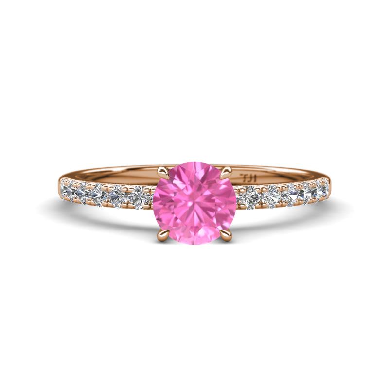 Aurin 6.00 mm Round Lab Created Pink Sapphire and Diamond Engagement Ring 