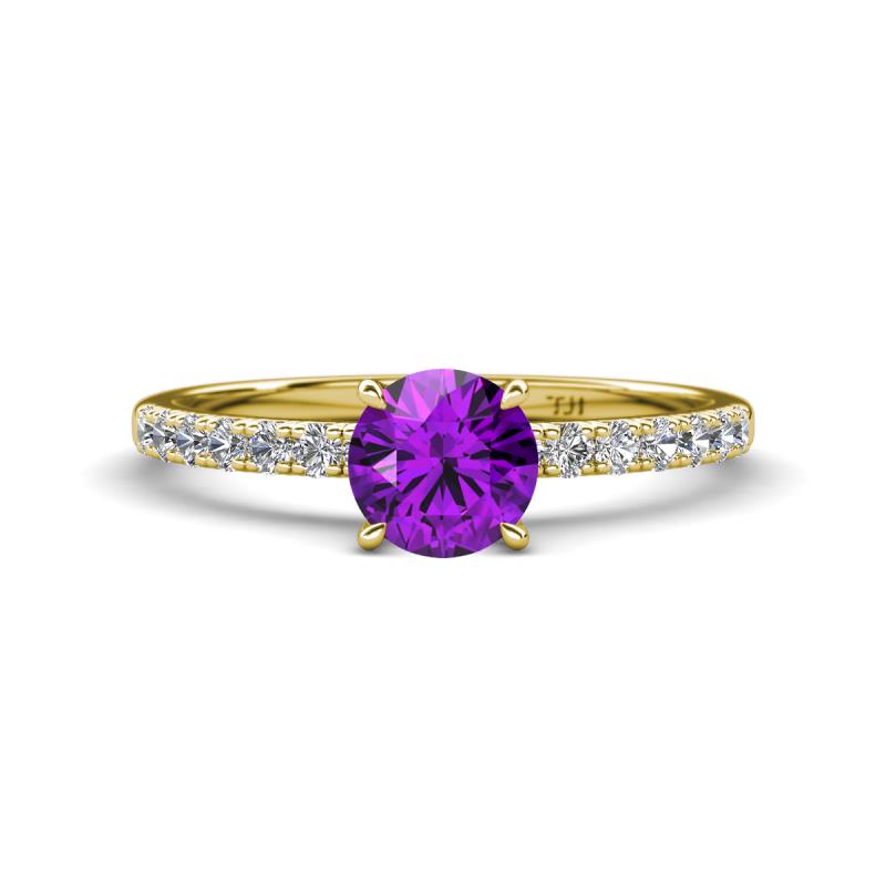 Aurin 6.50 mm Round Amethyst and Diamond Engagement Ring 