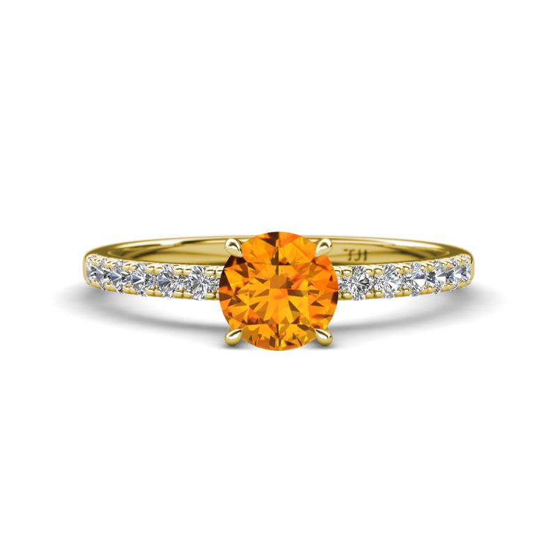 Aurin 6.50 mm Round Citrine and Diamond Engagement Ring 