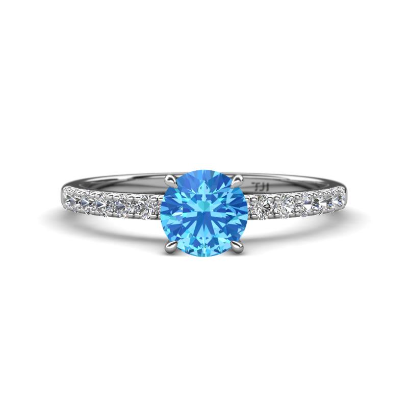 Aurin 6.50 mm Round Blue Topaz and Diamond Engagement Ring 
