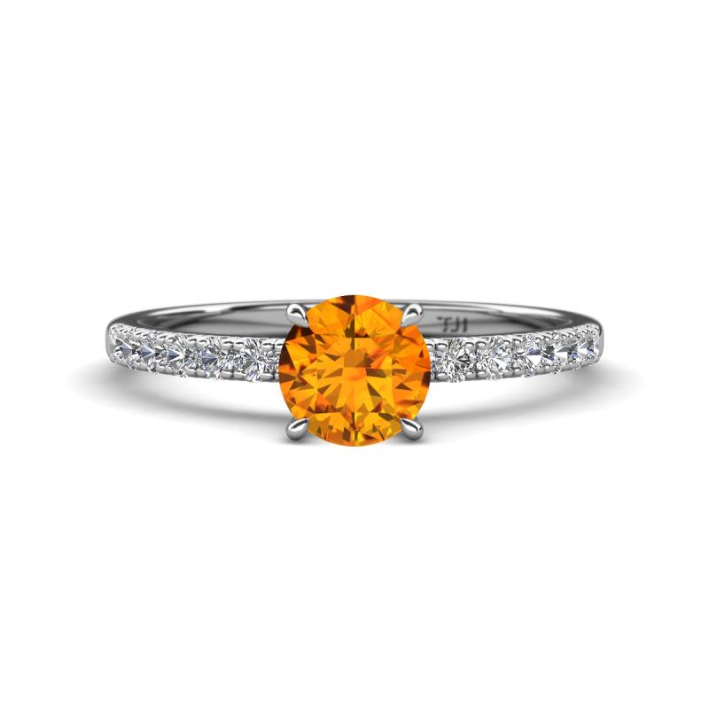 Aurin 6.50 mm Round Citrine and Diamond Engagement Ring 
