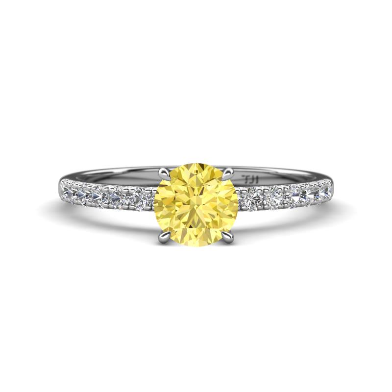 Aurin 6.00 mm Round Lab Created Yellow Sapphire and Diamond Engagement Ring 
