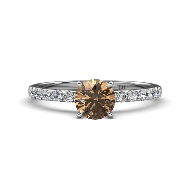 Aurin 6.50 mm Round Smoky Quartz and Diamond Engagement Ring 